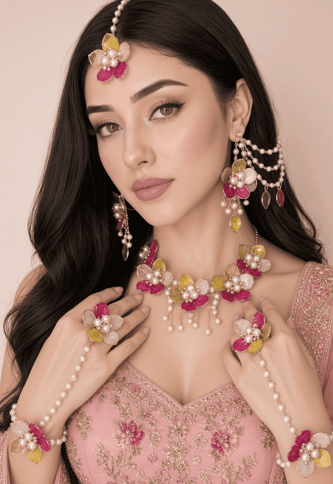 Beaded Resin Enchantment: Bridal Haldi Jewelry in Powder Blue
