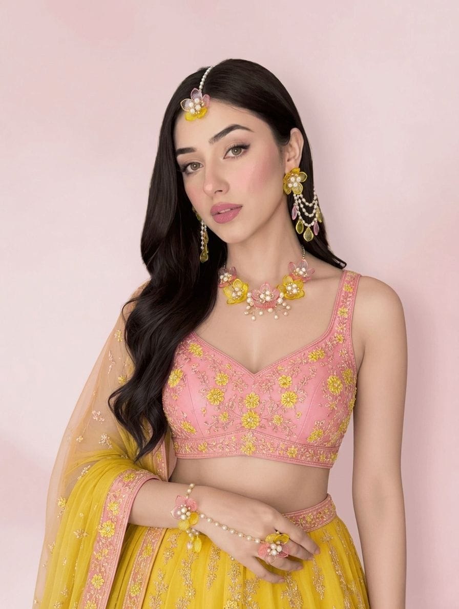 Blooming Sunshine Bridal Jewelry Ensemble in Yellow Beads