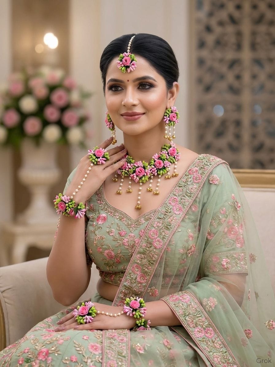 Bridal Bliss Handcrafted Floral Jewellery Set for Haldi Ceremony