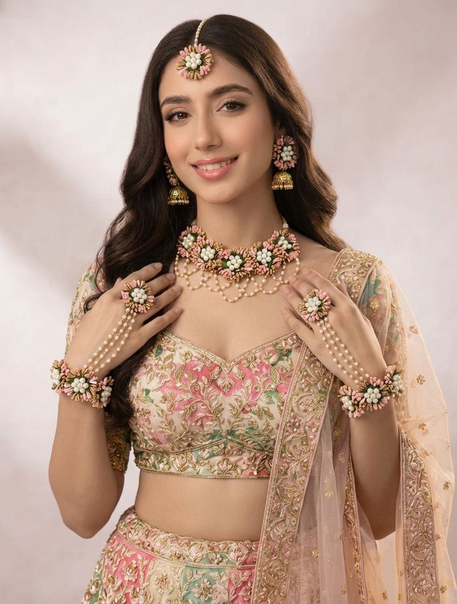 Bloom Essence: Original and Handmade Flower Jewelry Set for Haldi