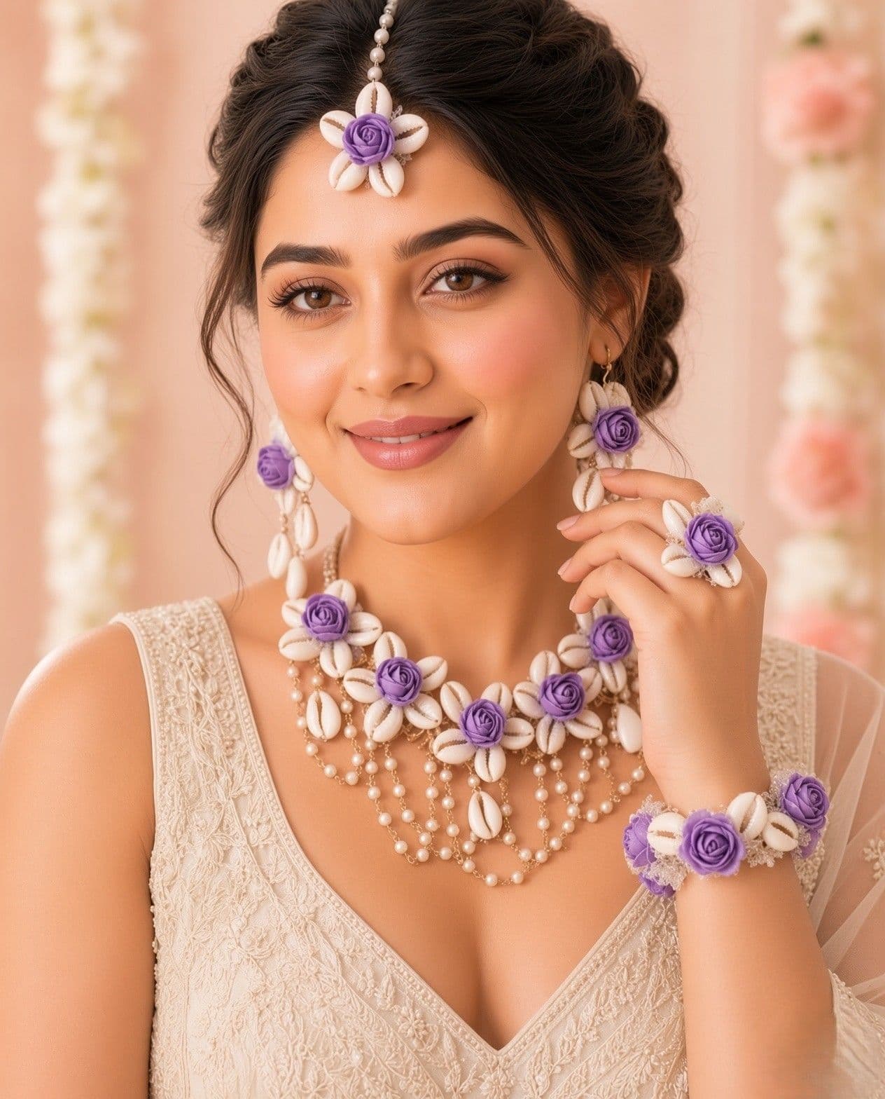 Blossoming Lavender Sea Shell Chic Ensemble for Haldi Mehndi