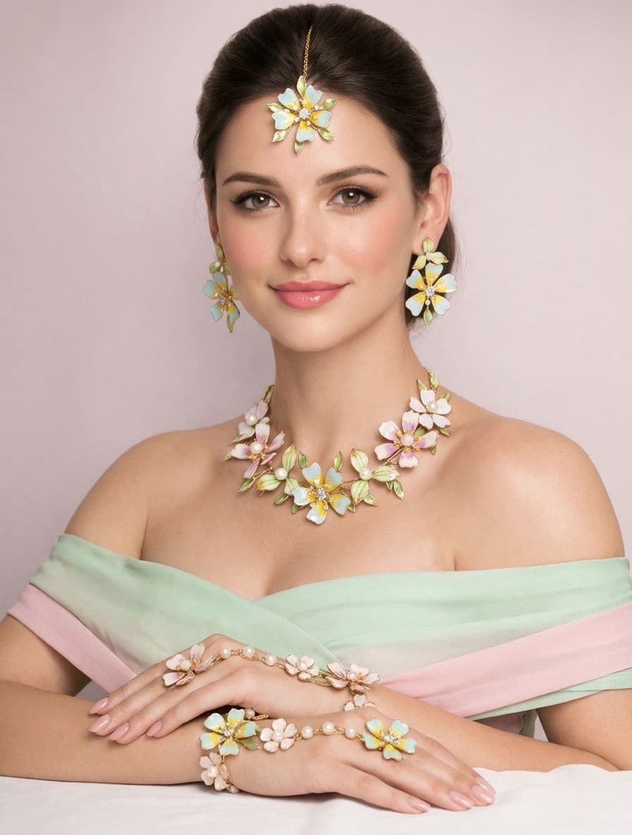 Blossoming Hues: Handcrafted Beaded Resin Bridal Ensemble