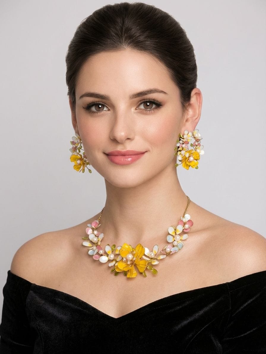 Handcrafted Blossom Resin Trinket Set in Sunlit Yellow for Brides