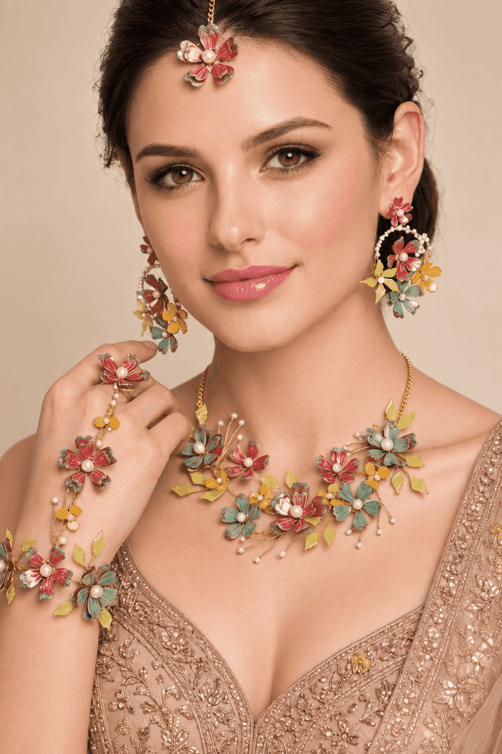 Opulent Floral Artistry – Luxury Handmade Resin Jewelry with Beaded Accents