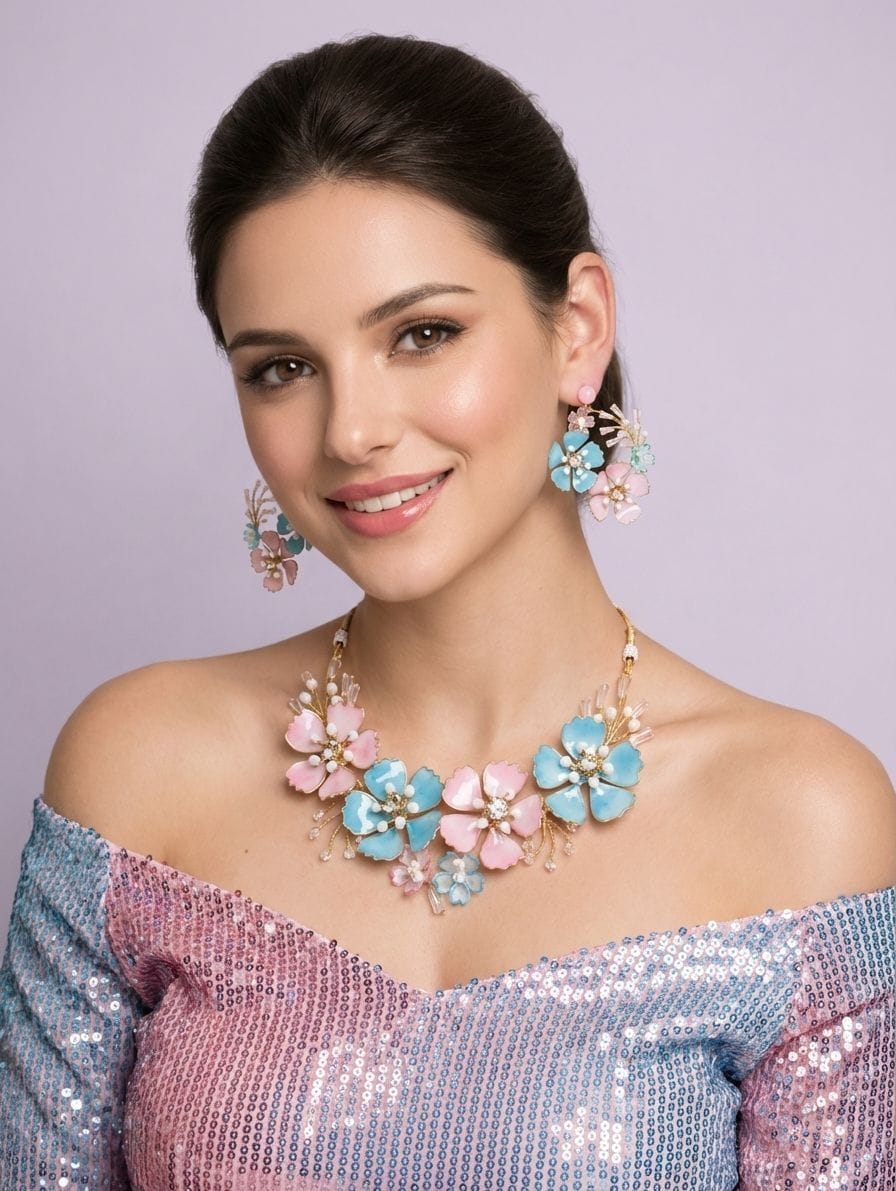 Feminine Floral Finesse: Resin Jewelry Set in Pastel Tones for Brides