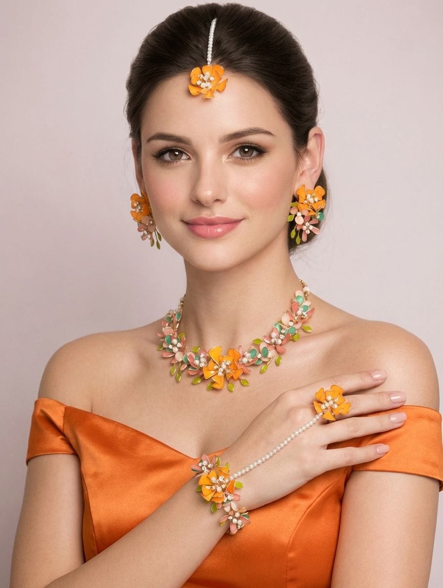 Flutter of Tangerine - Resin Beaded Jewelry Set for Nuptial Celebrations