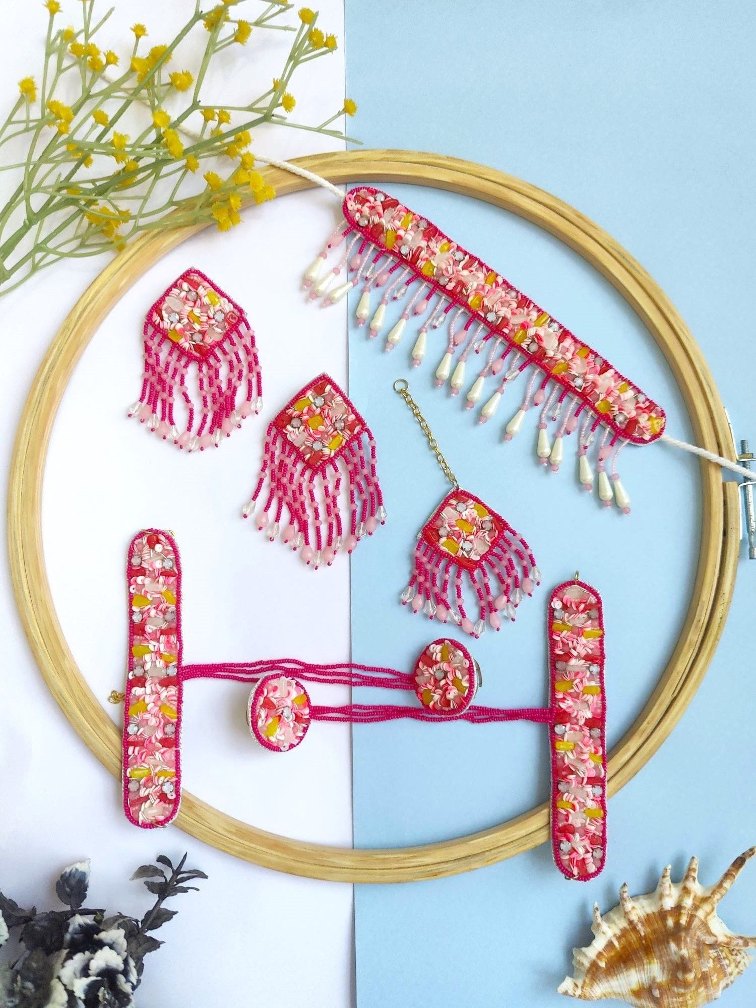 Charming Pink Floral Haldi Handmade Accessories for Women