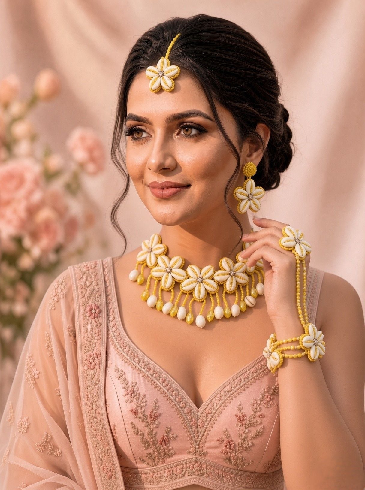 Yellow Cowrie Beaded Set
