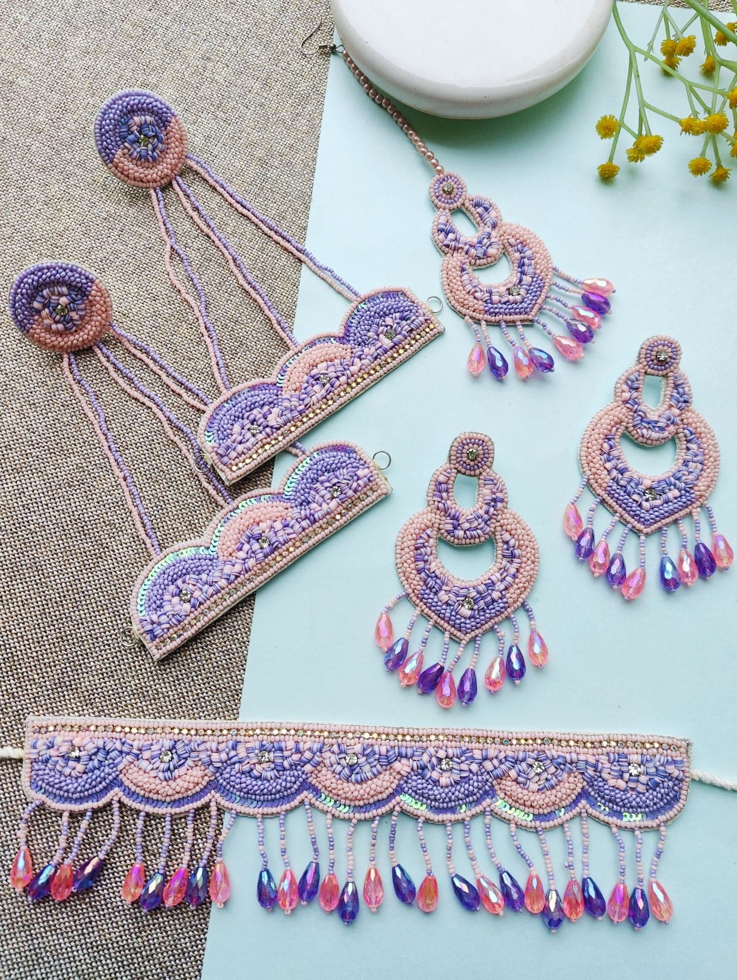 Crafted Lavender-Peach Floral Set for Haldi & Mehndi Celebrations