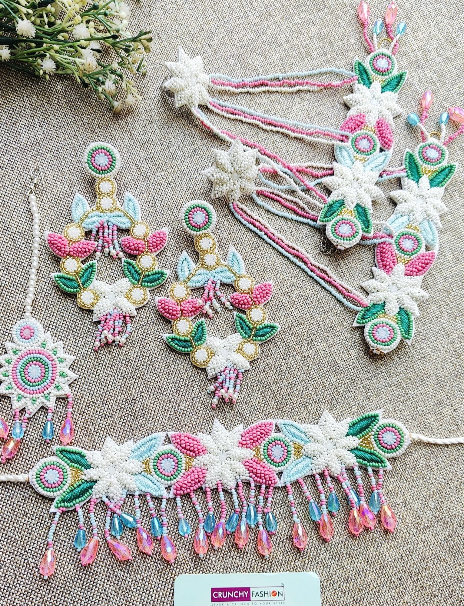 Dazzling Blossom: Pastel Beaded Jewelry for Haldi-Mehndi Celebrations