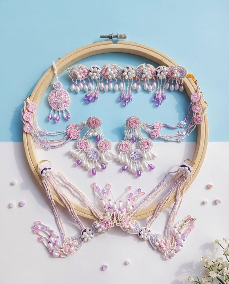 Radiant Blossoms: Handcrafted Multichrome Ornament Set for Women & Girls
