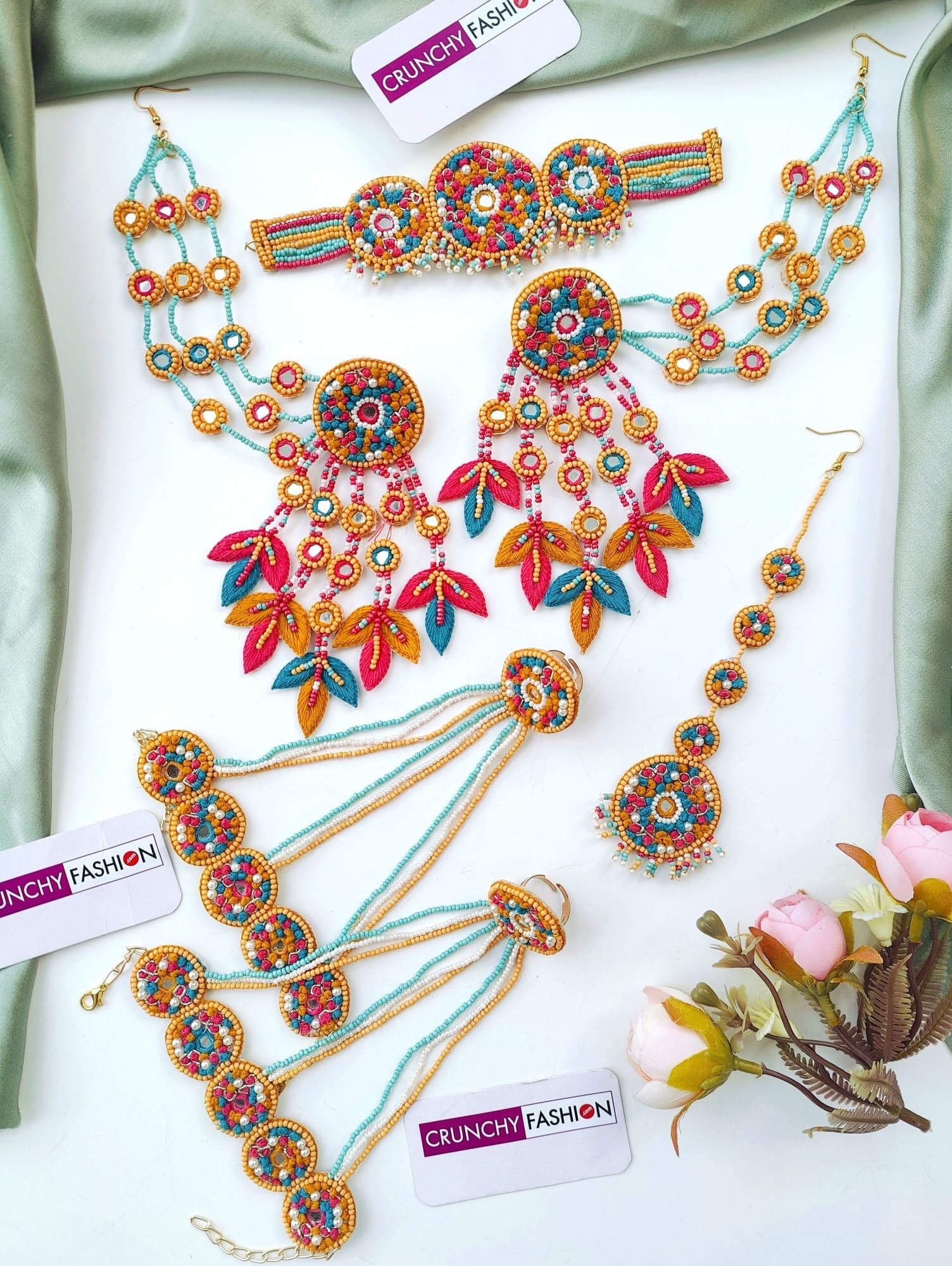 Floral Festivity: Handmade Multicolor Beaded Jewelry Set for Women & Girls