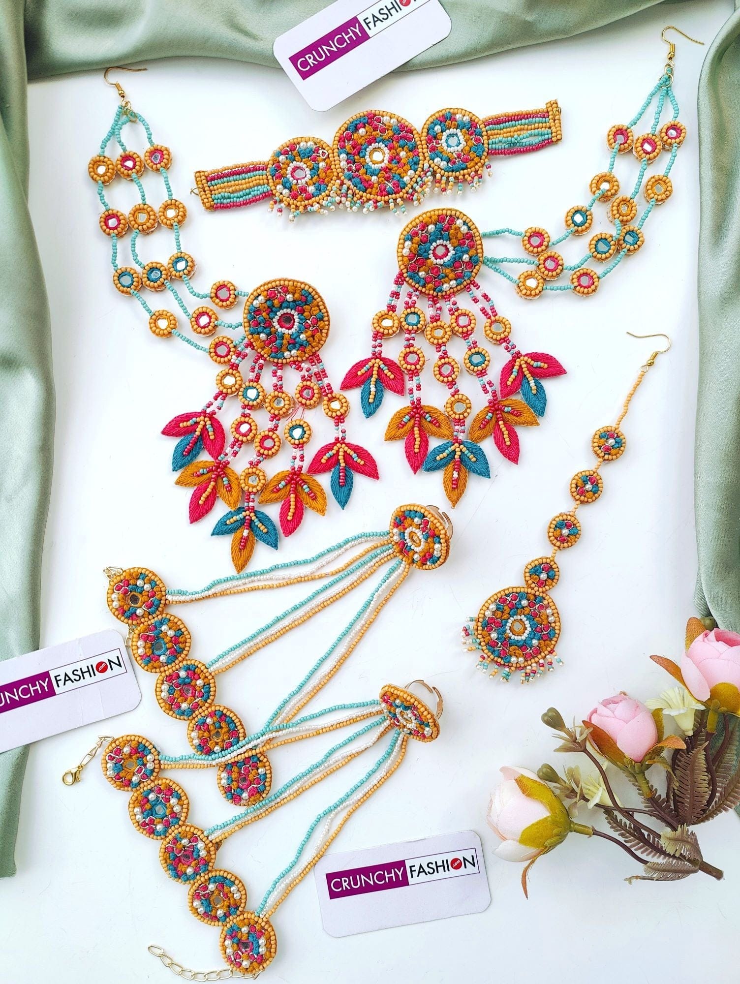 Floral Festivity: Handmade Multicolor Beaded Jewelry Set for Women & Girls