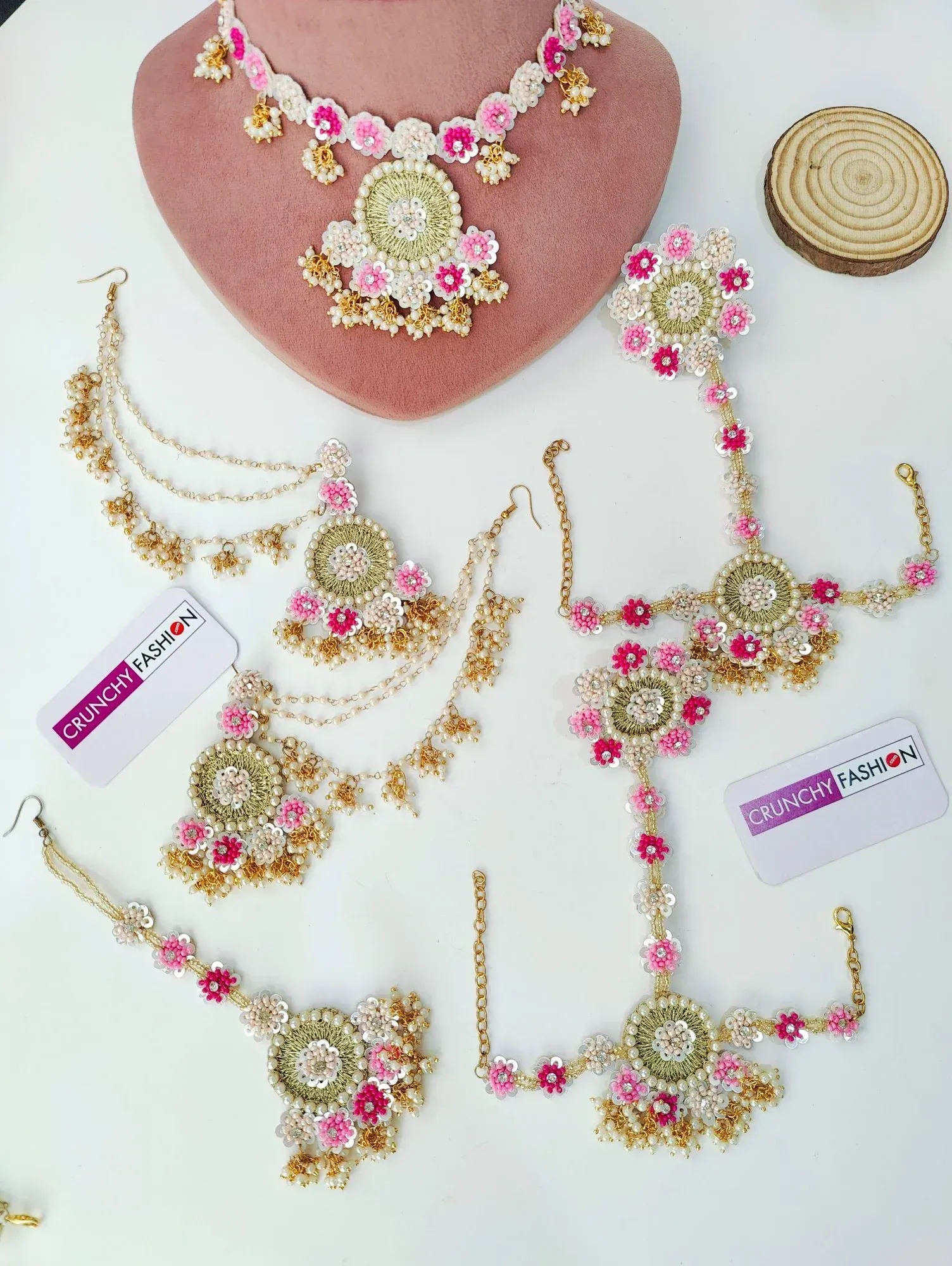 Blossoming Blush: Exquisite Nuptial & Fiesta Bead Jewelry Set