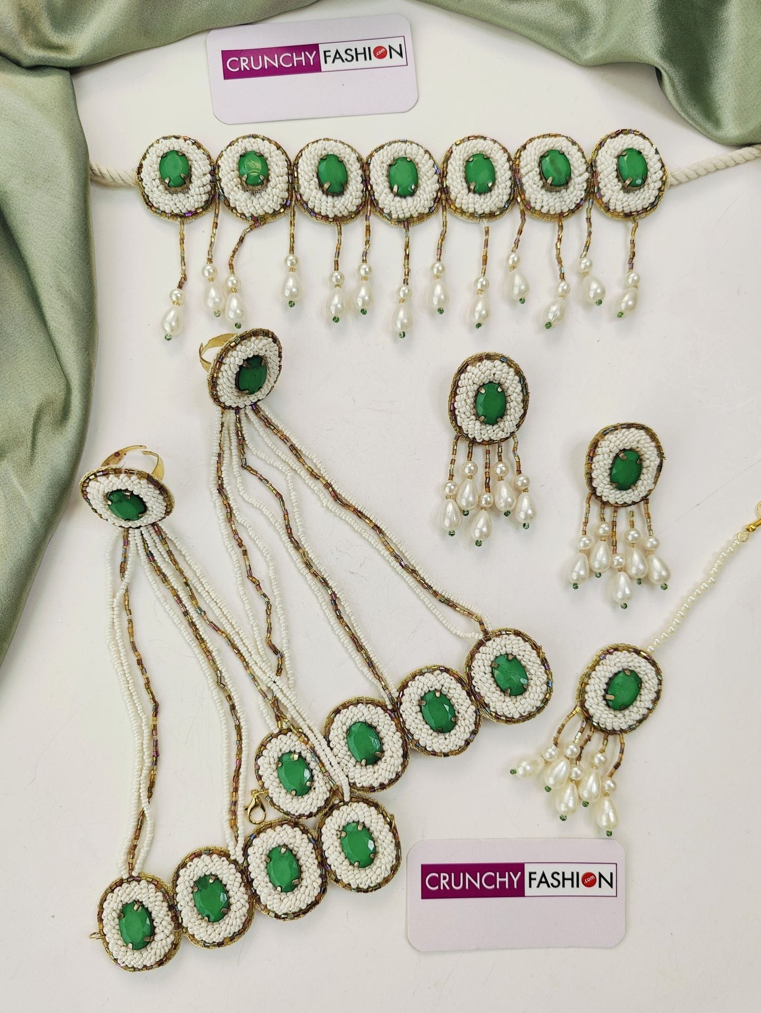 Bridal Elegance: Floral Crystal Pearl Set, Perfect for Haldi & Mehndi