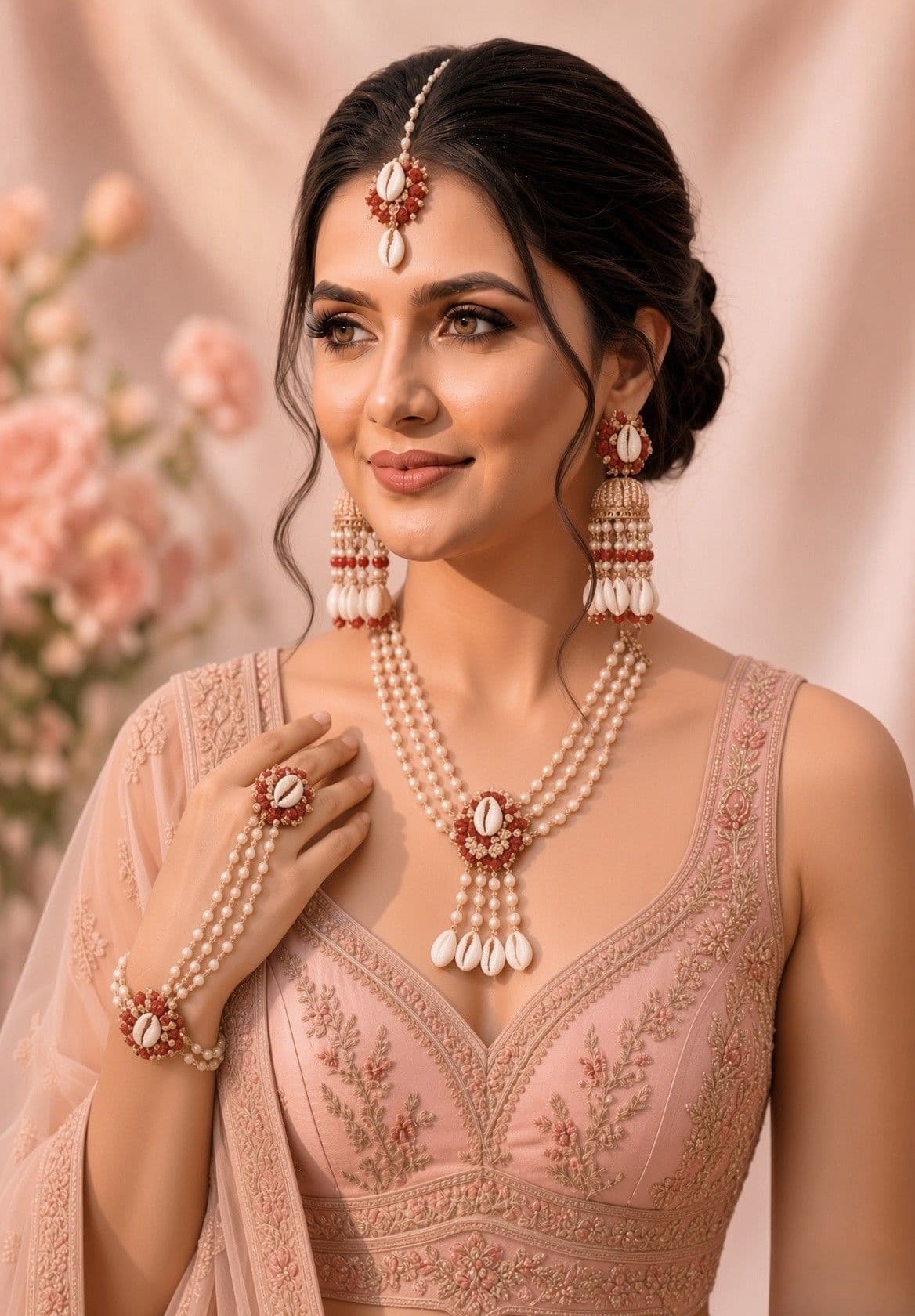 Lavender Cowrie Shell Traditional Wedding Jewellery Set