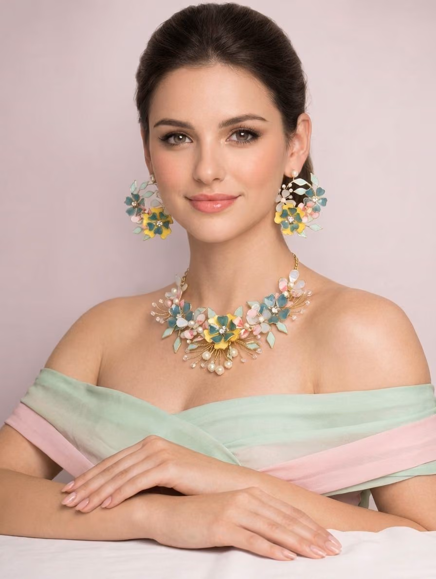 Luxe Carnival Blossom: Handcrafted Floral Resin Bridal Set for Haldi-Mehndi